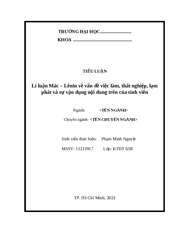 Tiểu Luận Lí Luận Mác Lênin Về Vấn Đề Việc Làm, Thất Nghiệp, Lạm Phát ...